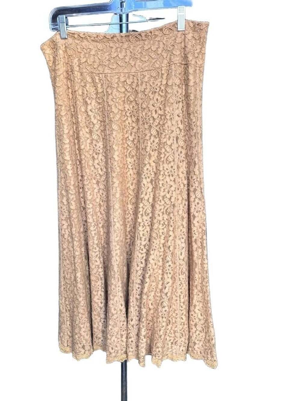 Susan Graver Lace Skirt Size M Gold Beige Floral Overlay
